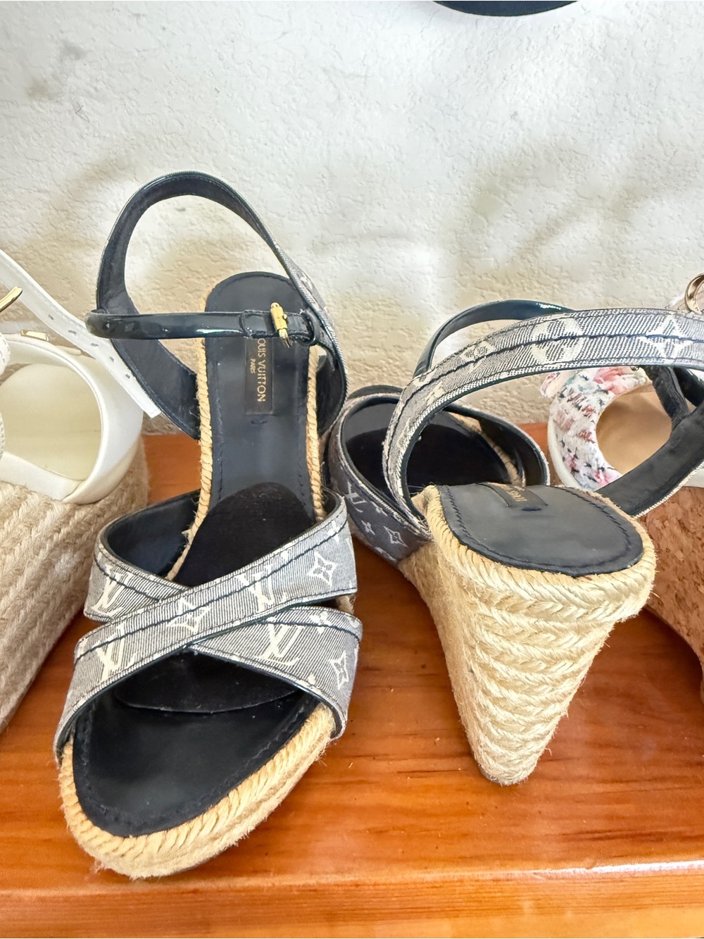Louis Vuitton Black Monogram Espadrille Wedge Sandals